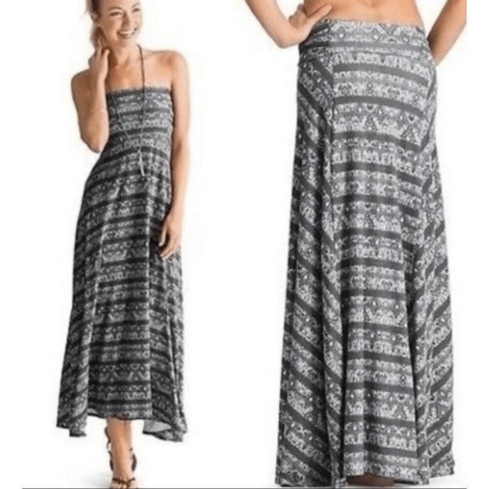 ATHLETA KALI CONVERTIBLE GRAY PRINT MAXI SKIRT DRESS sz S